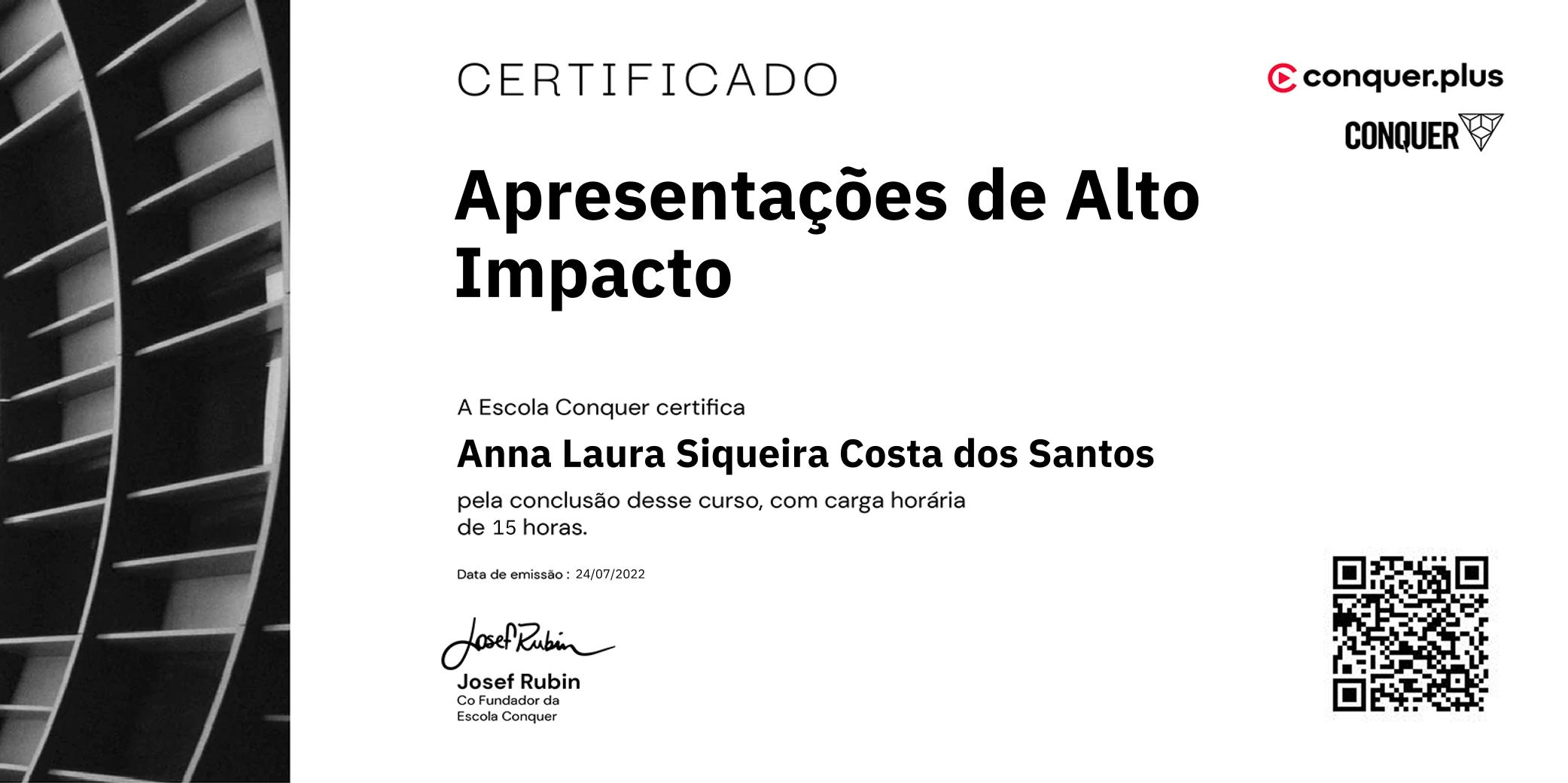 Certificado de Apresentações de Alto Impacto